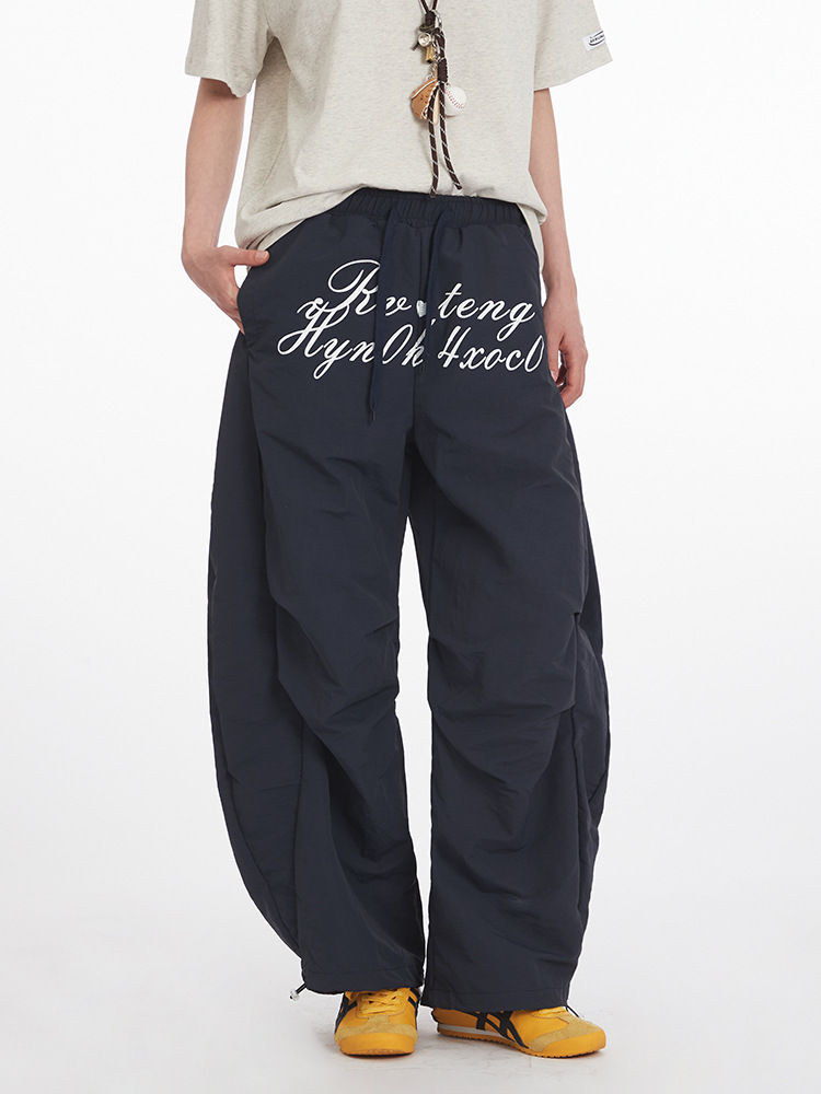 FIVELGENE 草寫字母工裝闊腿彎刀褲 70204