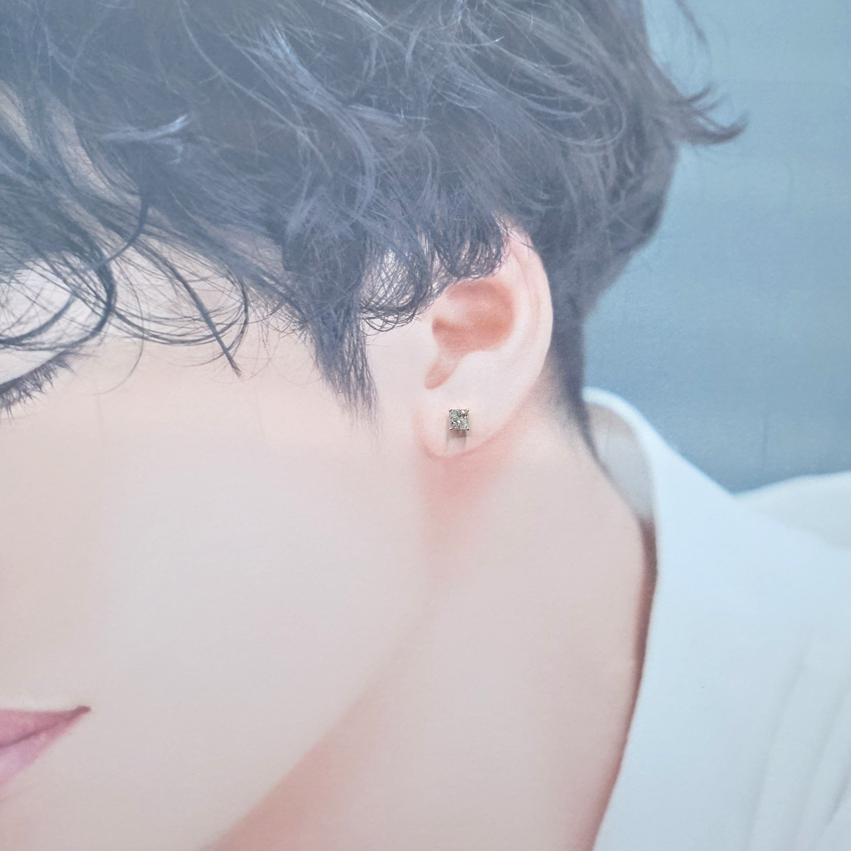 全新18K白金【主石56份方形鑽石】單耳環