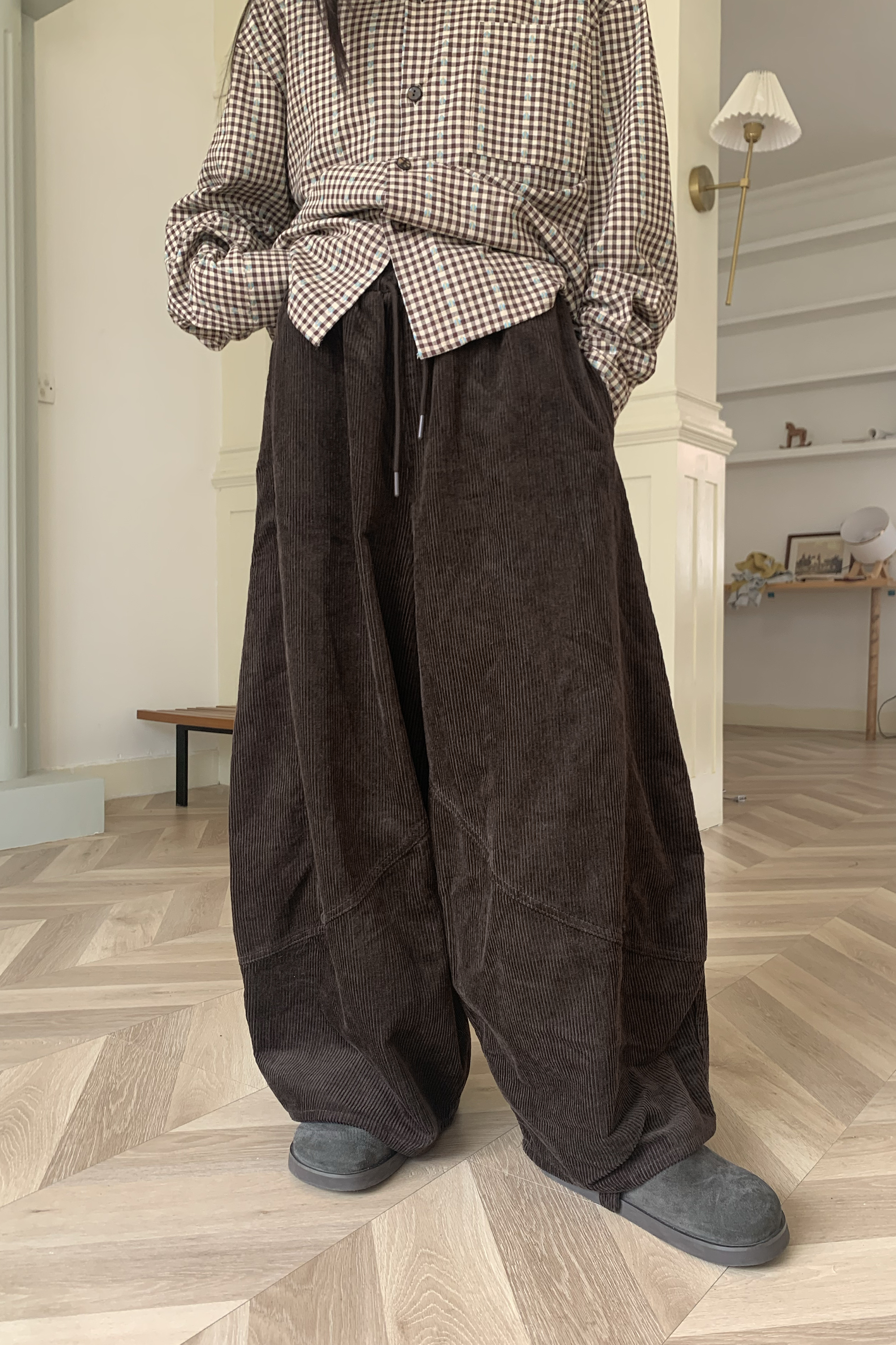 暗藏小鈕釦燈芯絨長褲 3色