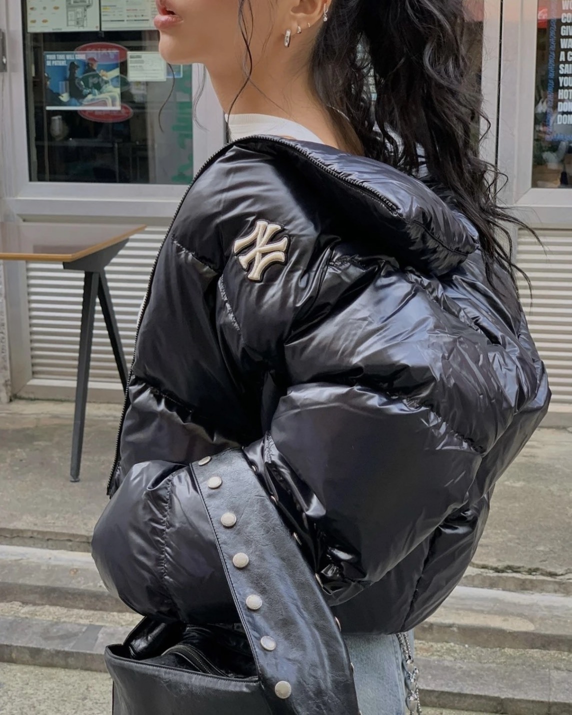 <單件免運> MLB 紐約洋基隊 羽絨外套 亮面黑