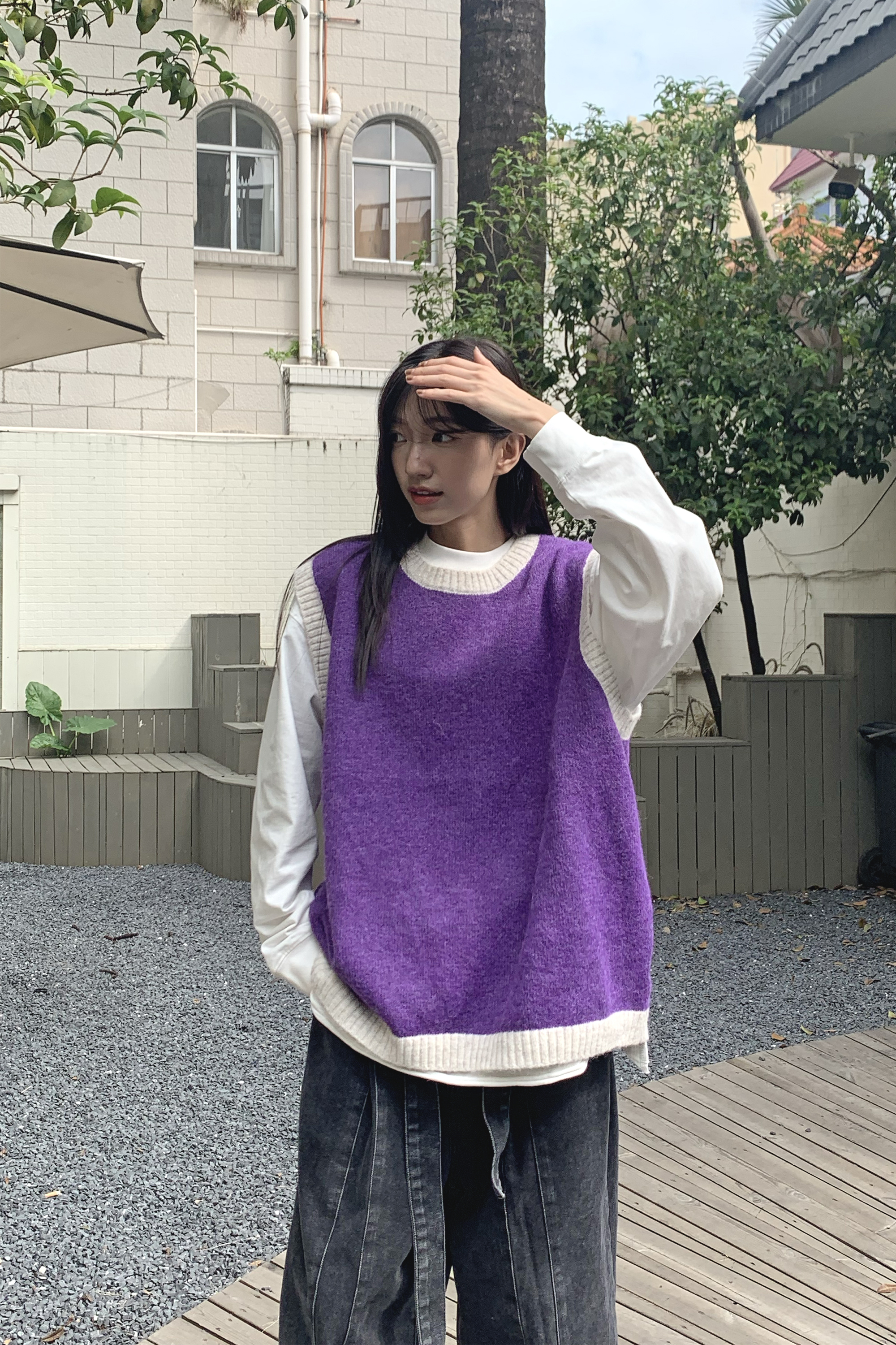 圓領撞色衣邊針織背心 3色