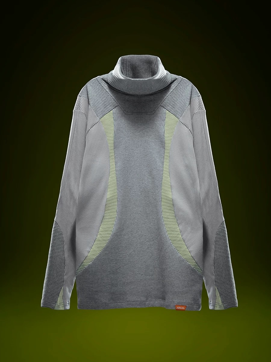 不作惡「息行生態衣」賽博龐克修身高彈螺紋拼色高領打底衣秋冬