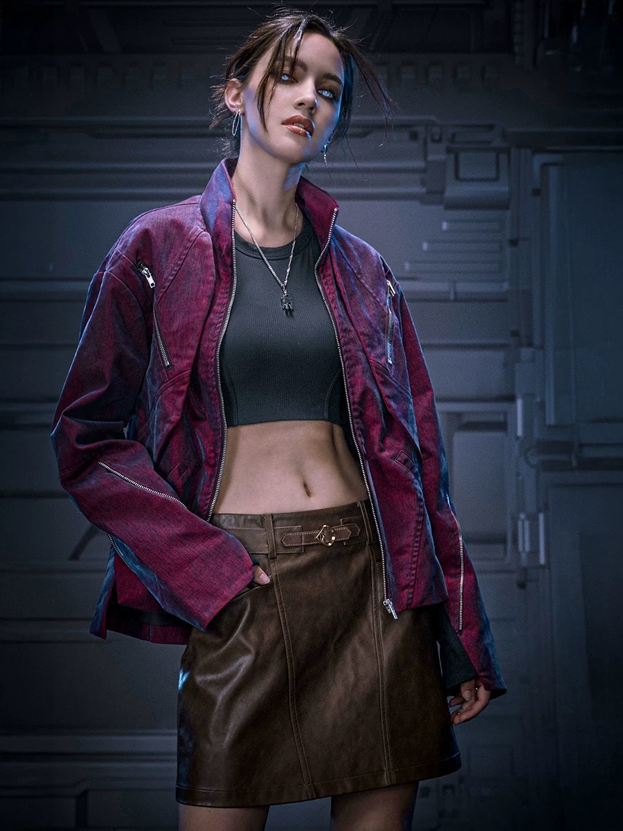 不作惡「流光牛仔夾克」賽博朋克高街阿美咔嘰異色植絨夾克短款