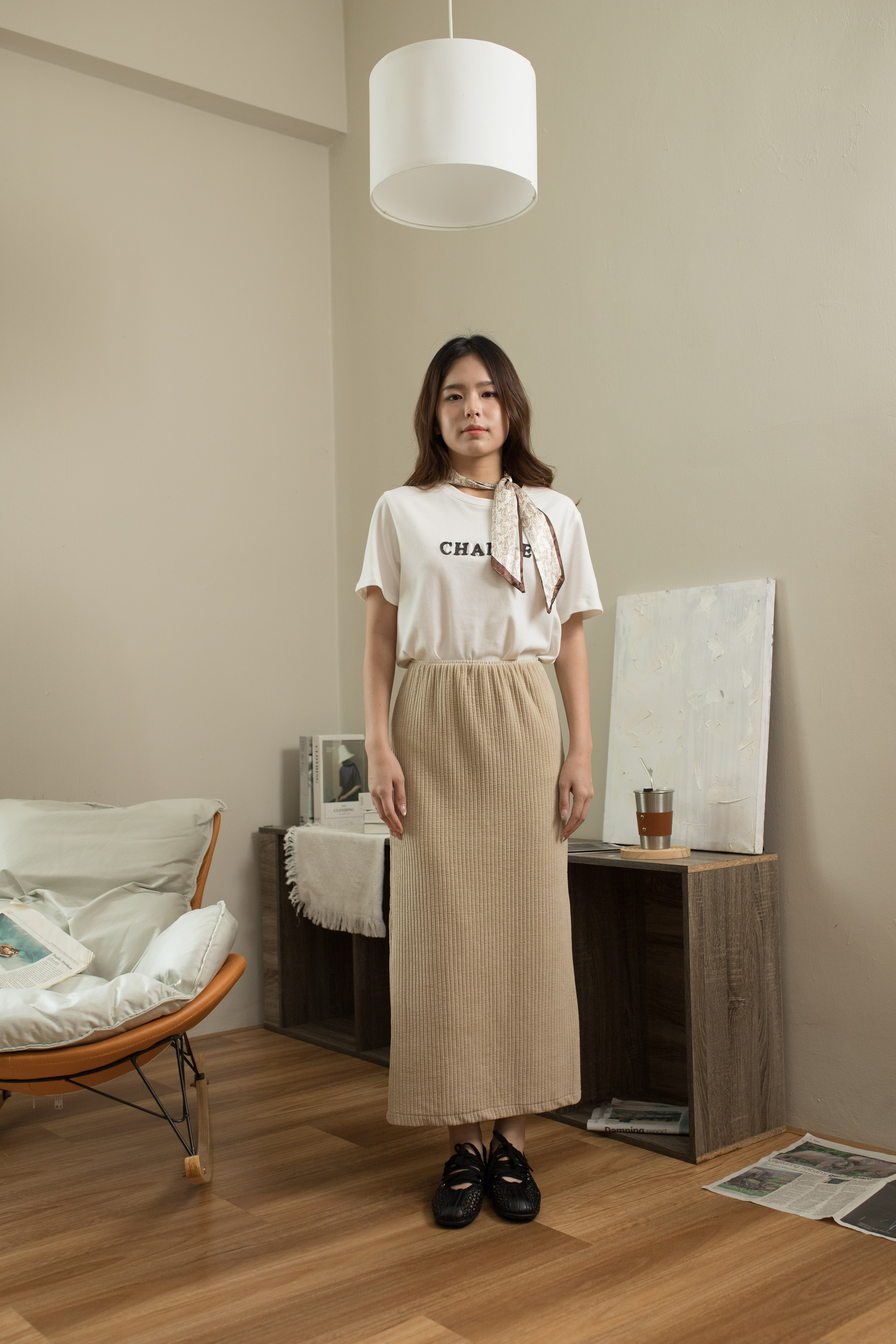 Amanda Ribbed Skirt Beige -2556SKBEI