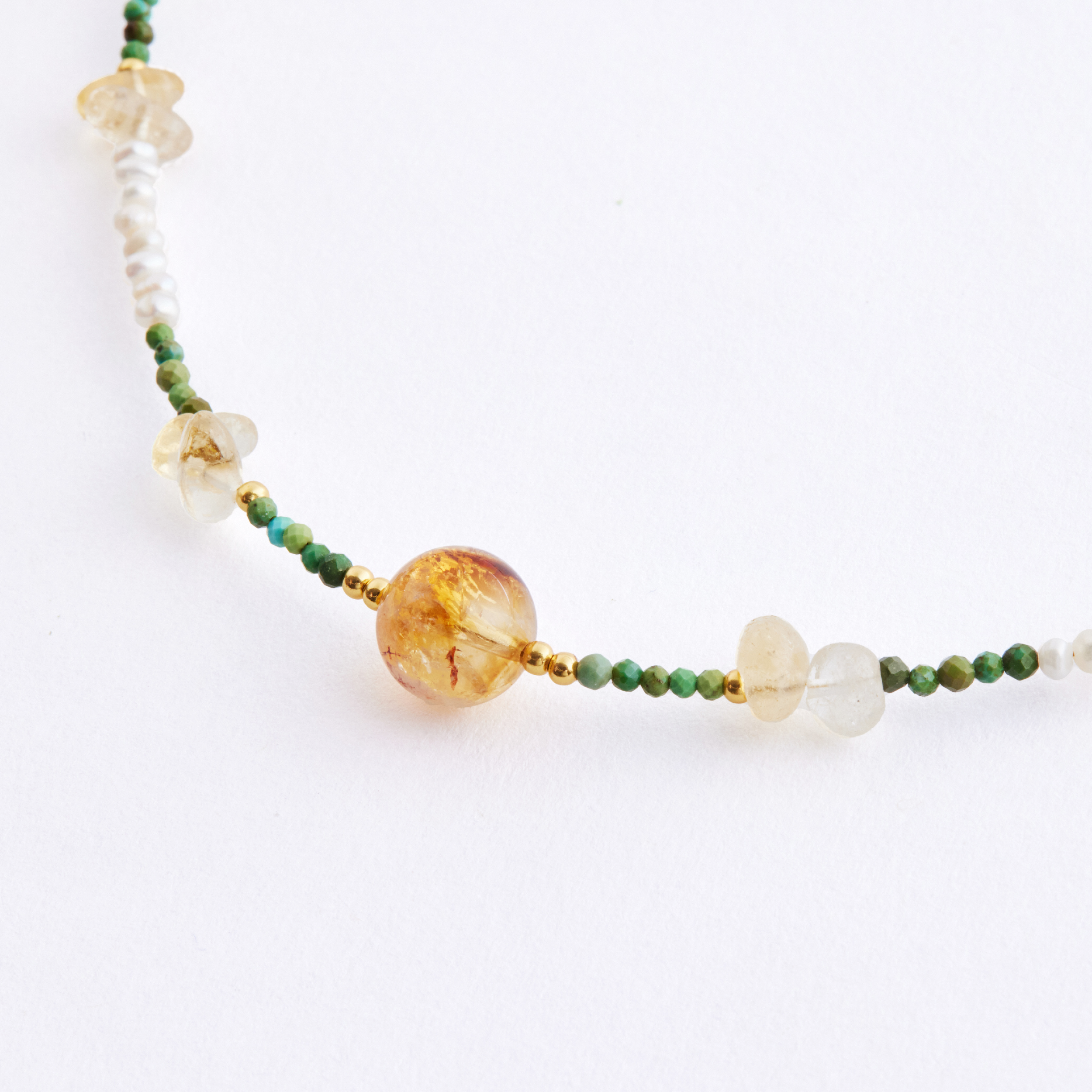 N1161 | 純銀松石黃水晶珍珠項鍊