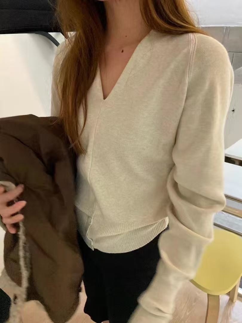 9812 V領收腰針織上衣
