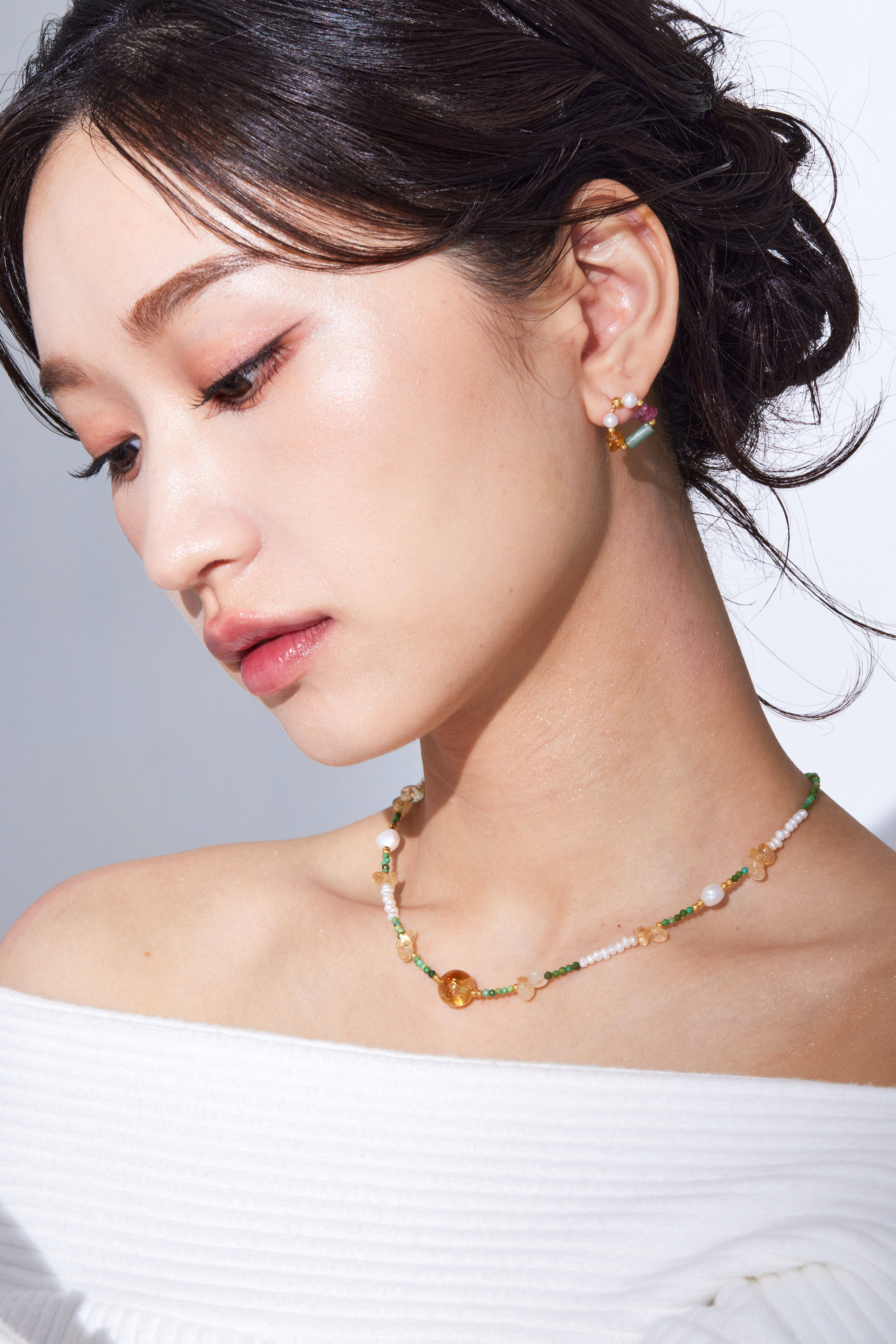 N1161 | 純銀松石黃水晶珍珠項鍊