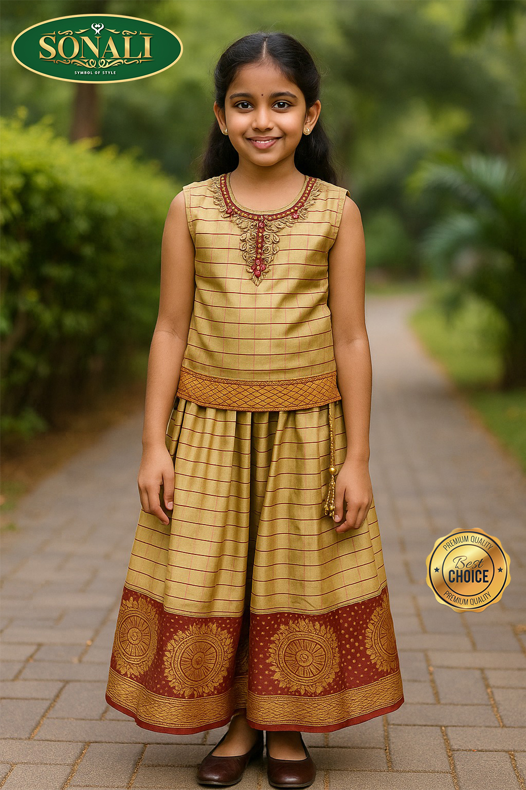 Sonali Kid's Top  Floral Skirt Set / Indian Traditional Pavadai Suit For Kids