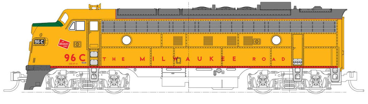 Kato 176-2303 N規 EMD FP7A柴油機車 密爾瓦基鐵路「1955年後裝甲黃」塗裝 MILW #96C