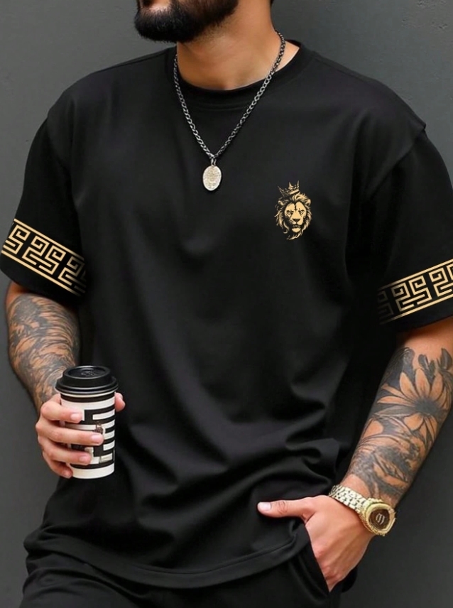 KADMAX大尺碼-大碼男圓領霸氣圖案獅子短袖TEE〈KSMS2614〉