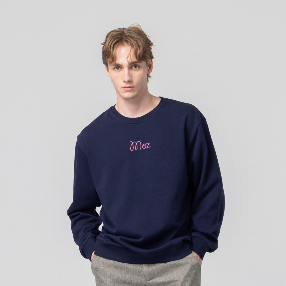 毛巾繡 駝鹿洞洞鞋旅行 100%純棉 大學T-深藍(亞洲版) 男款