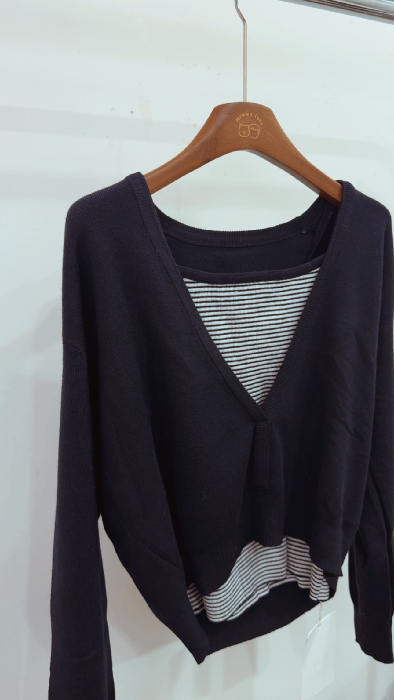 C85313柔軟羊毛細肩條紋兩件式上衣(附配件）