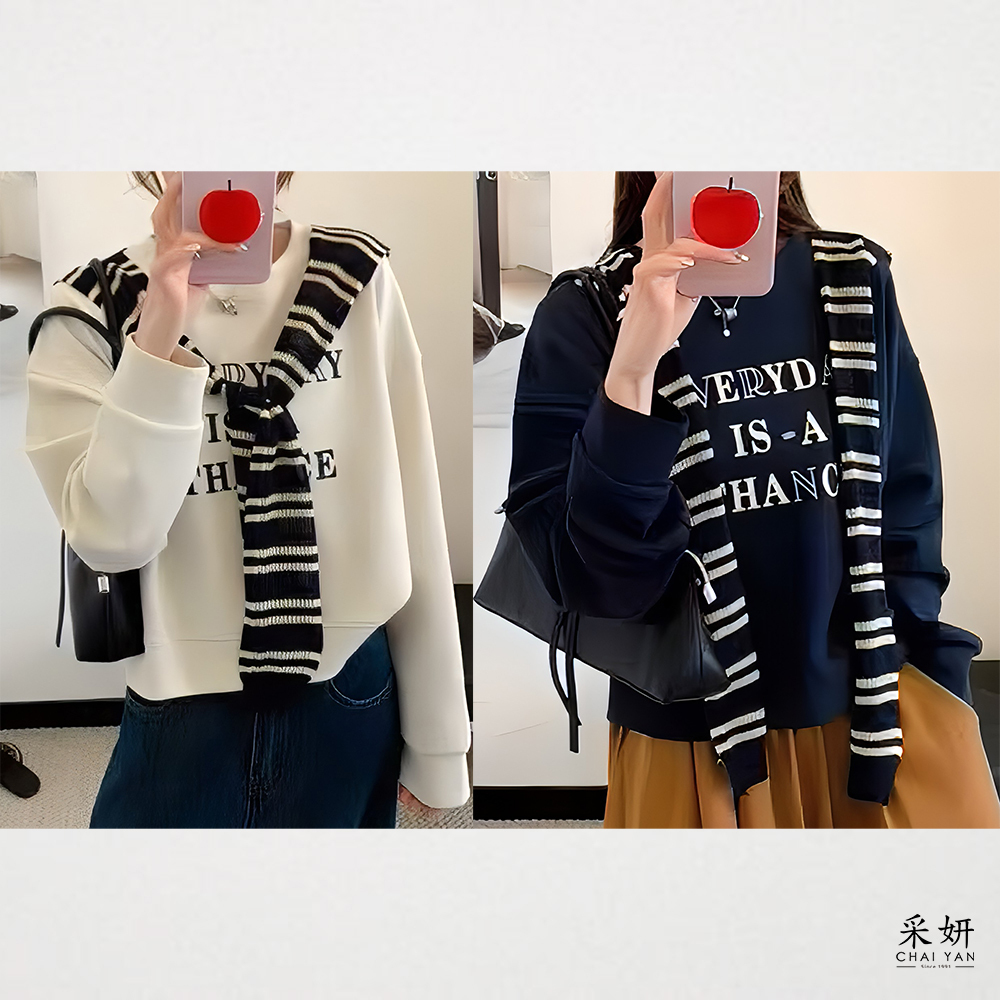 字母斑駁感印花圓領長袖上衣