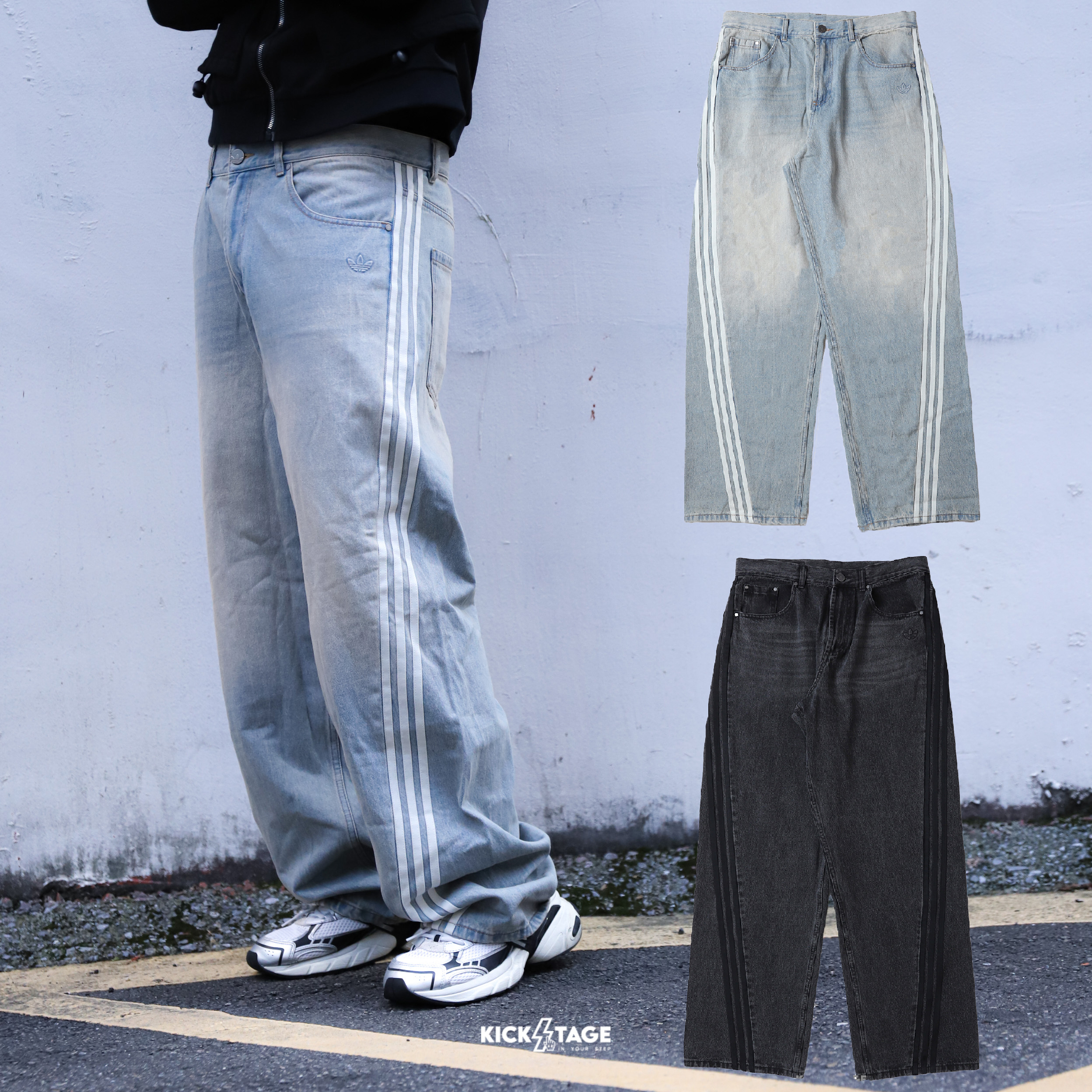 男款 ADIDAS ADILENIUM SEASON 3 藍 黑 丹寧 水洗 休閒 三葉草 長褲 寬褲【JY6291/JY6292】 ADLP