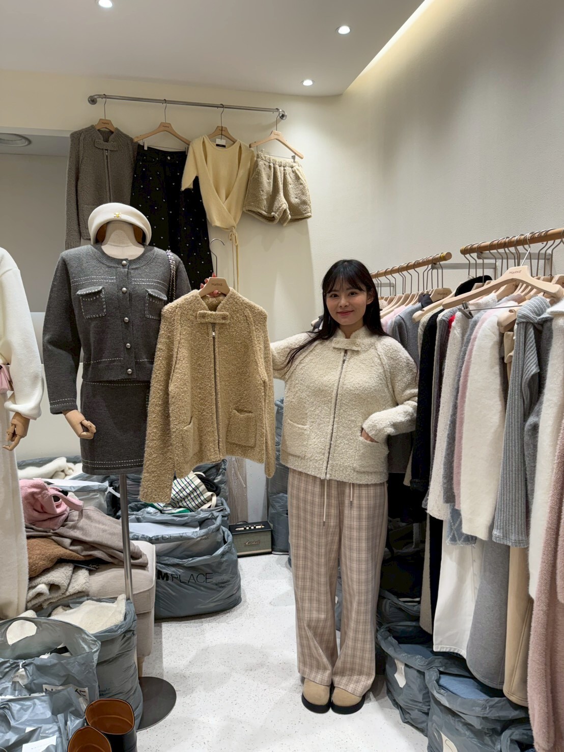 ME5227 領帶毛絨拉鍊外套