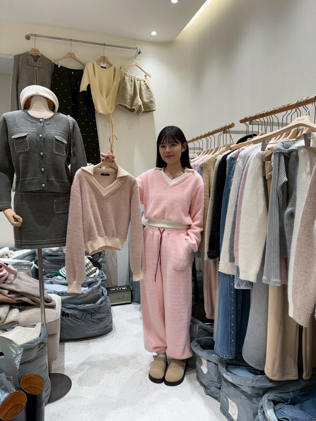 ME5216 學院風V領撞色翻領毛衣