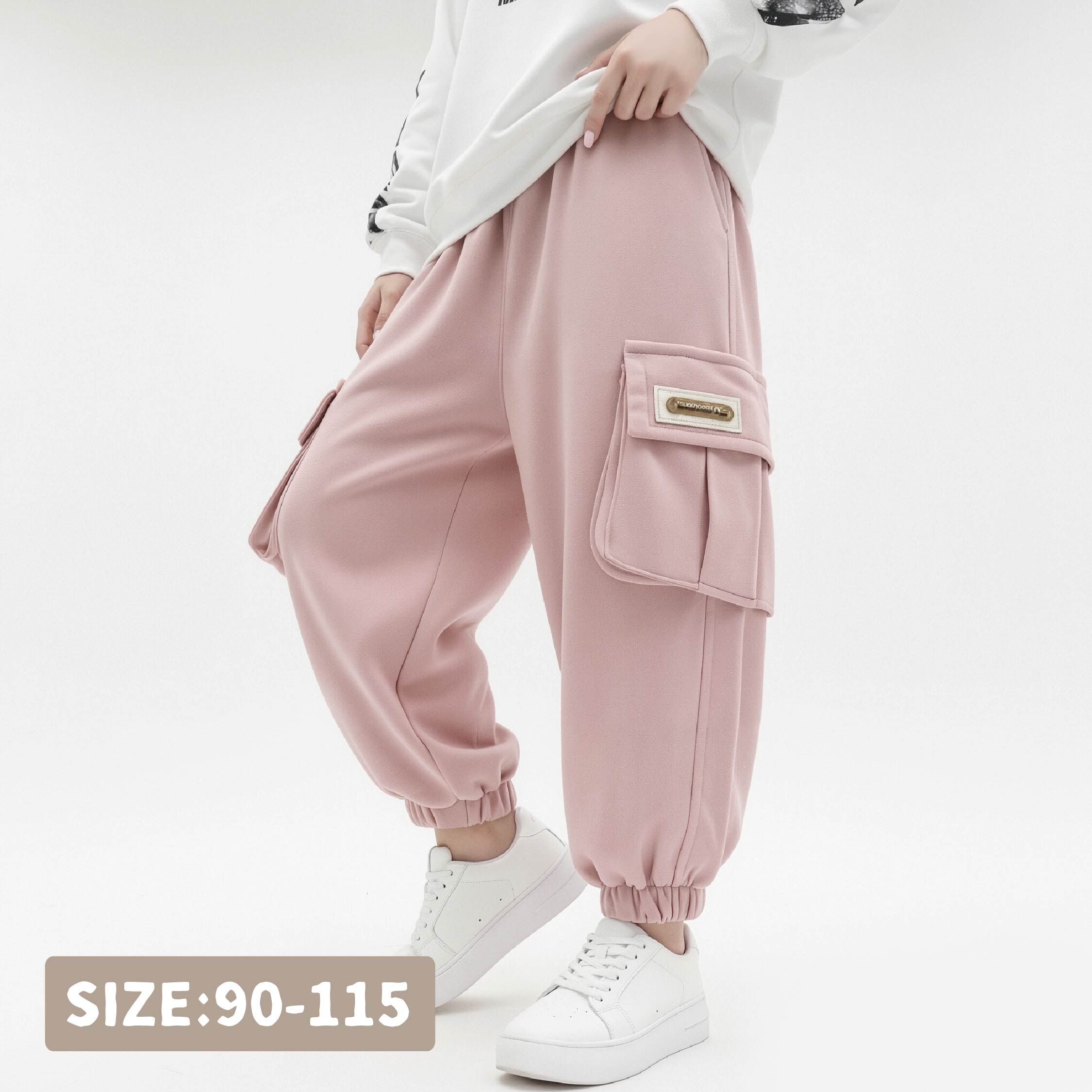 【H35638】質感英字皮標工裝縮口褲