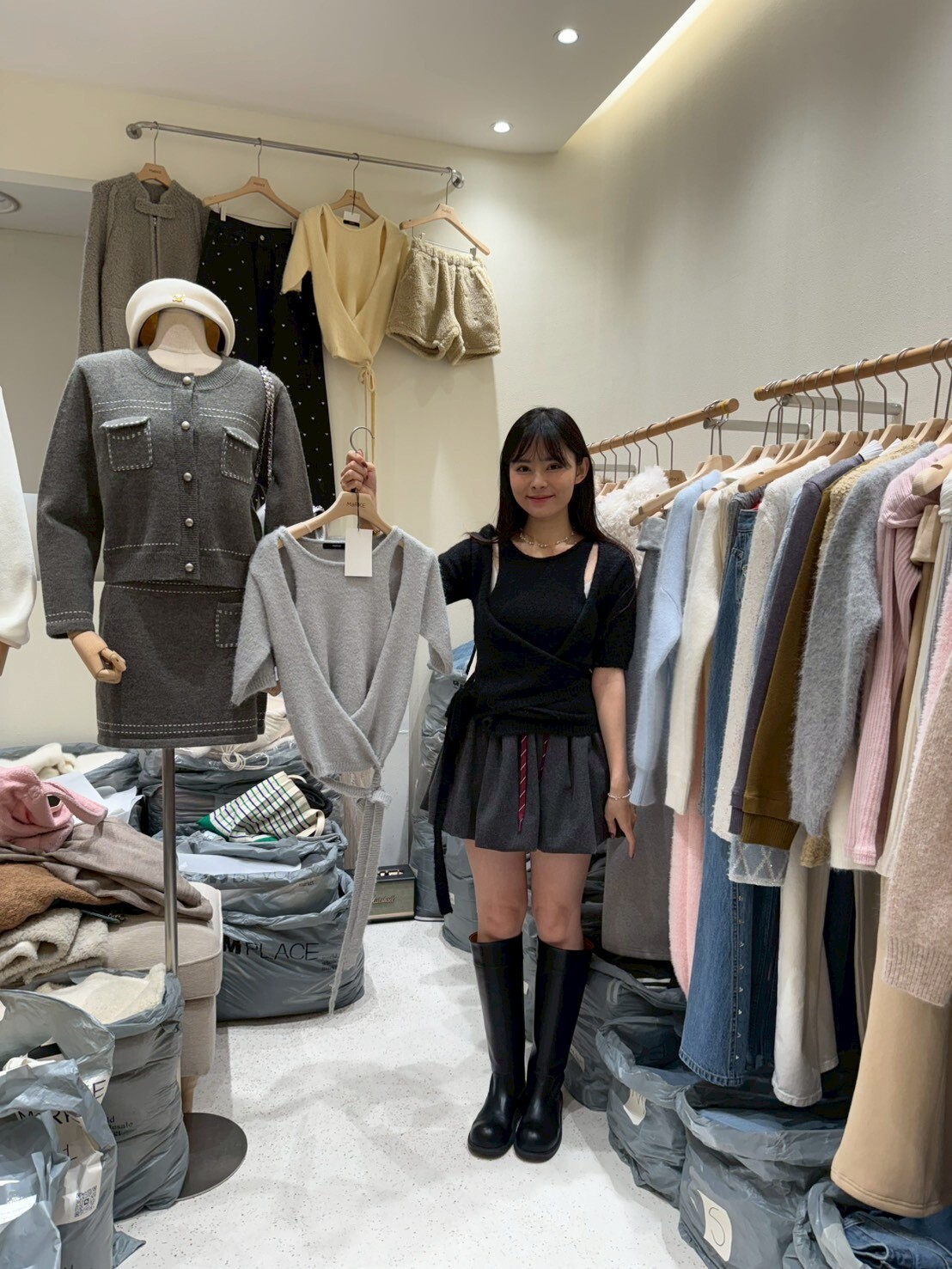 ME5254 假兩件綁結削肩羊毛上衣