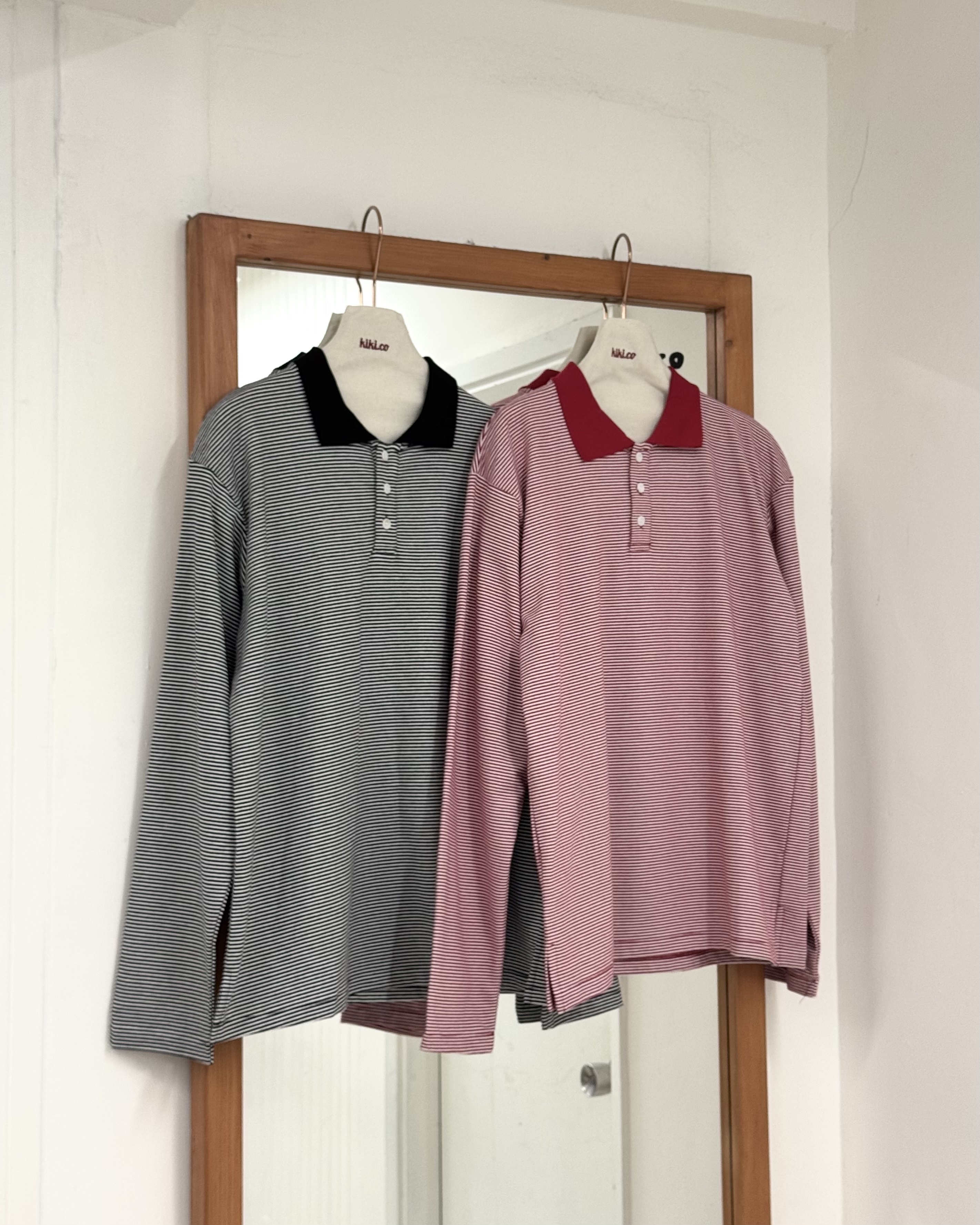 小尖領三鈕橫間長袖上衣