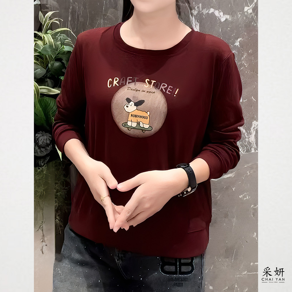 字母滑板狗狗印花圓領半袖上衣