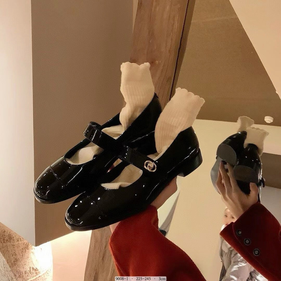 9008-1韓國小香風漆皮金扣瑪莉珍