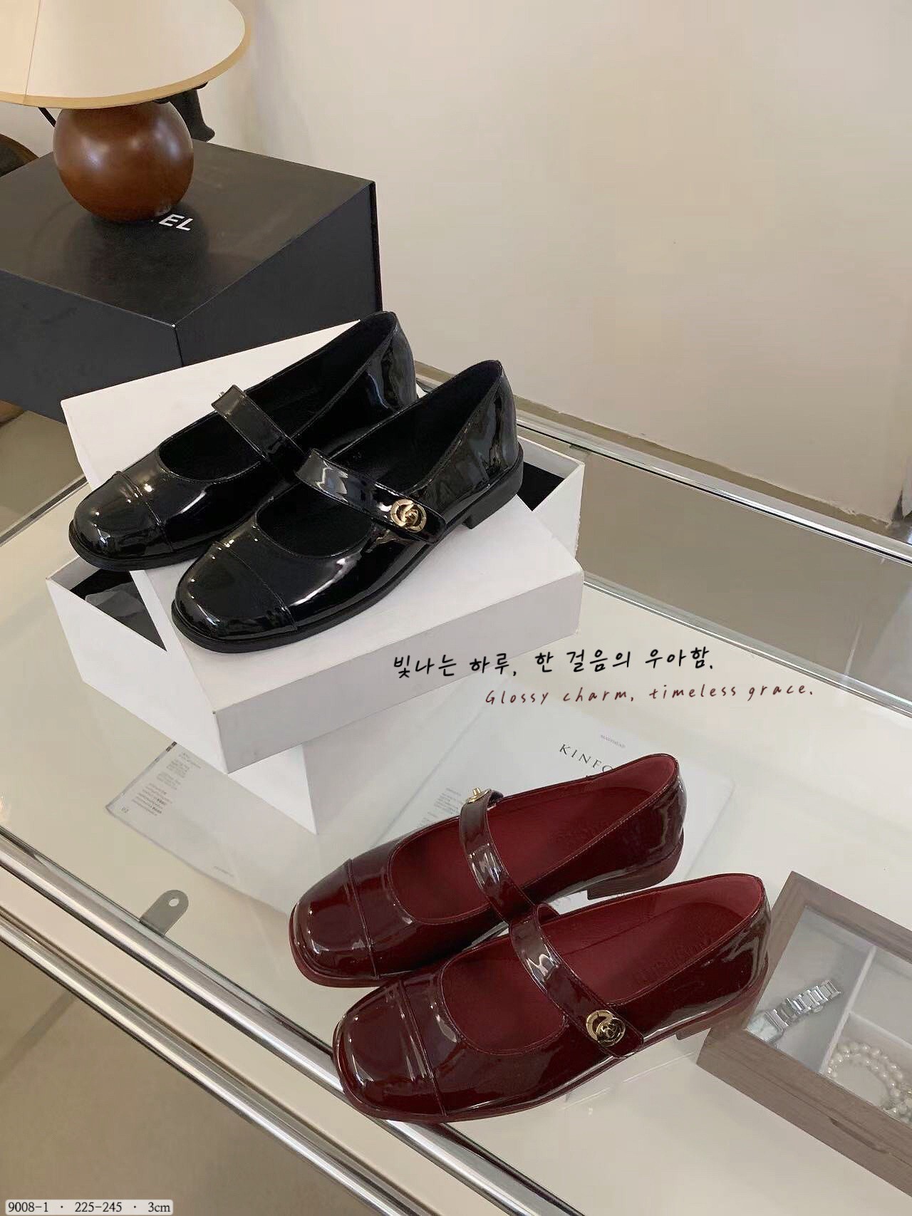 9008-1韓國小香風漆皮金扣瑪莉珍