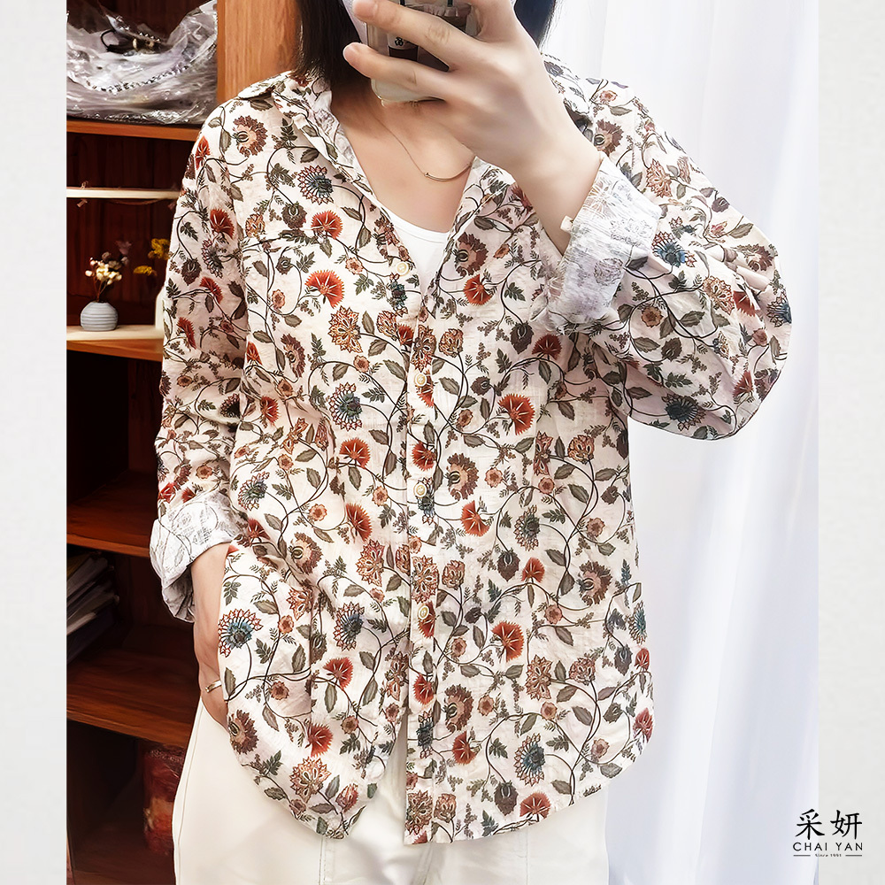 森系碎花寬鬆襯衫長袖上衣