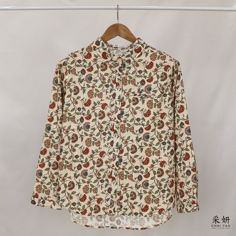 森系碎花寬鬆襯衫長袖上衣