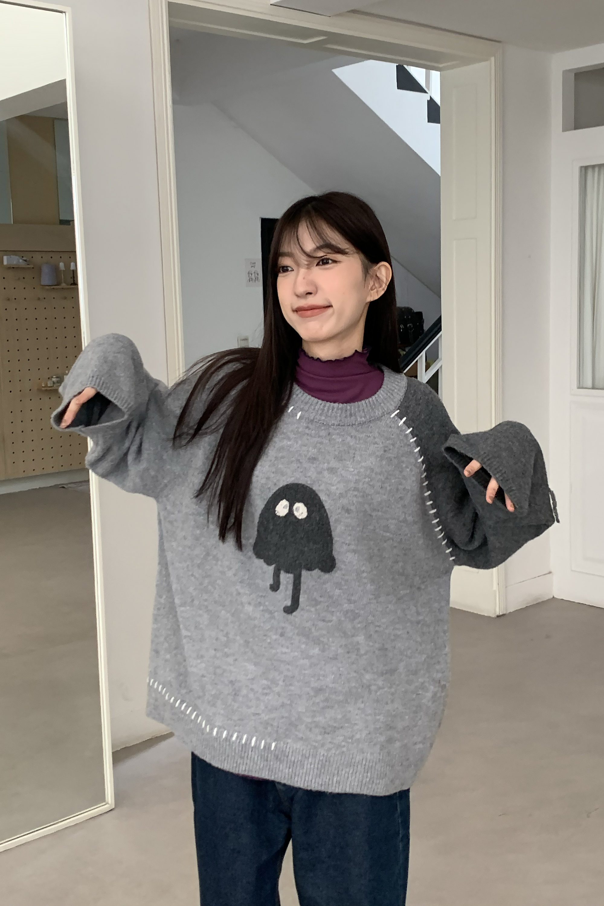 小怪物拼色針織毛衣 2色