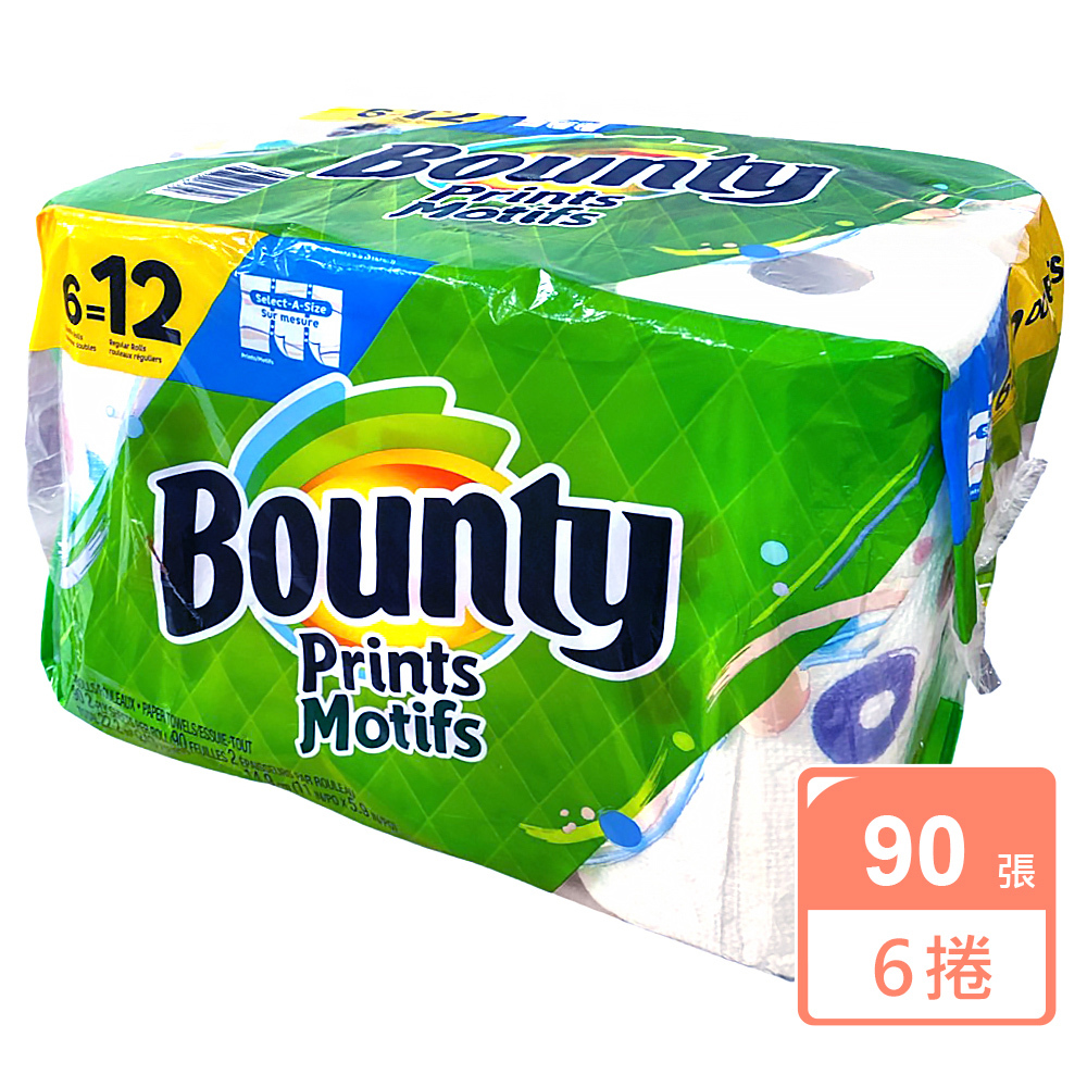 【Bounty】彩色印花廚房紙巾(隨意撕)90張*6入