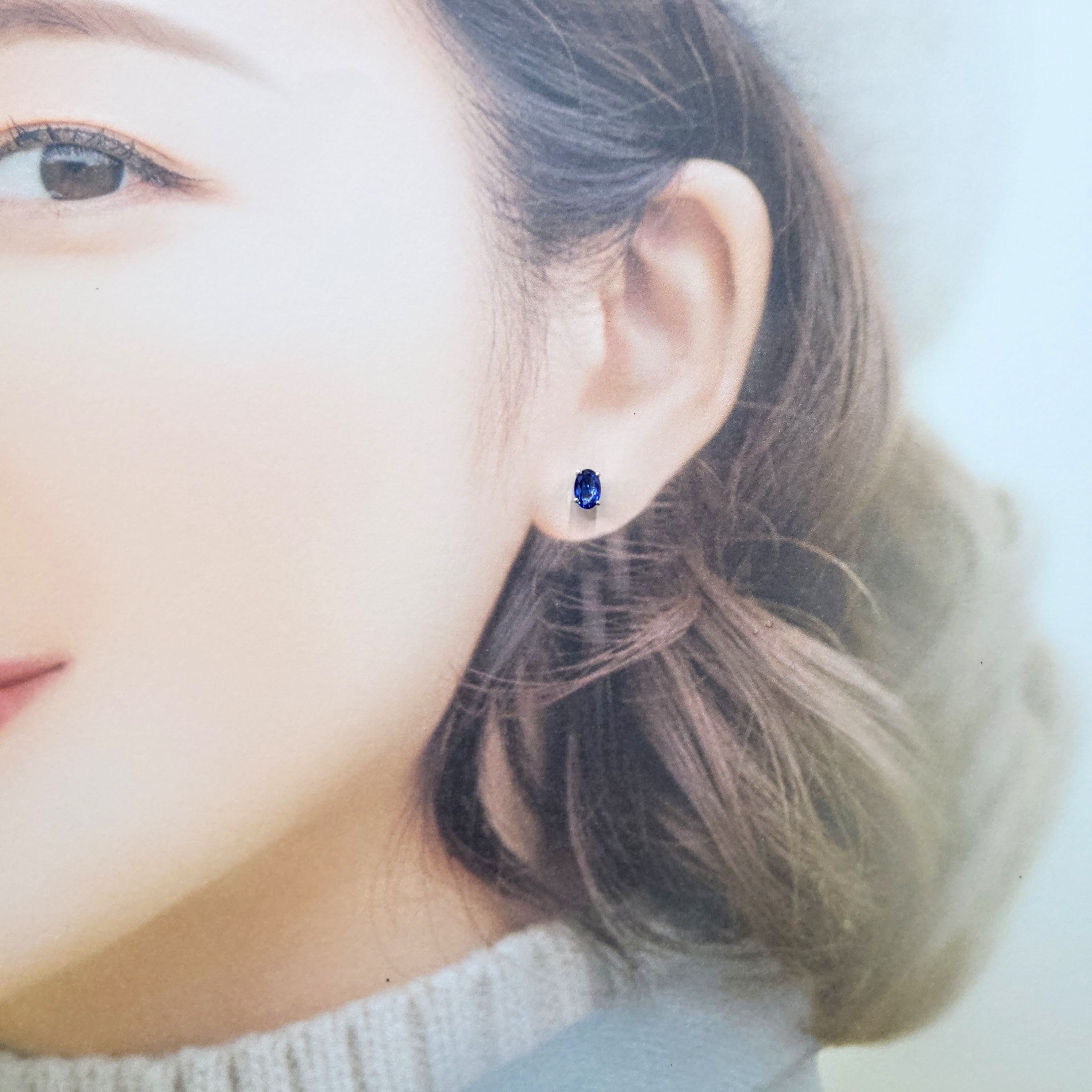 全新18K白金【主石1卡25份藍寶石】耳環