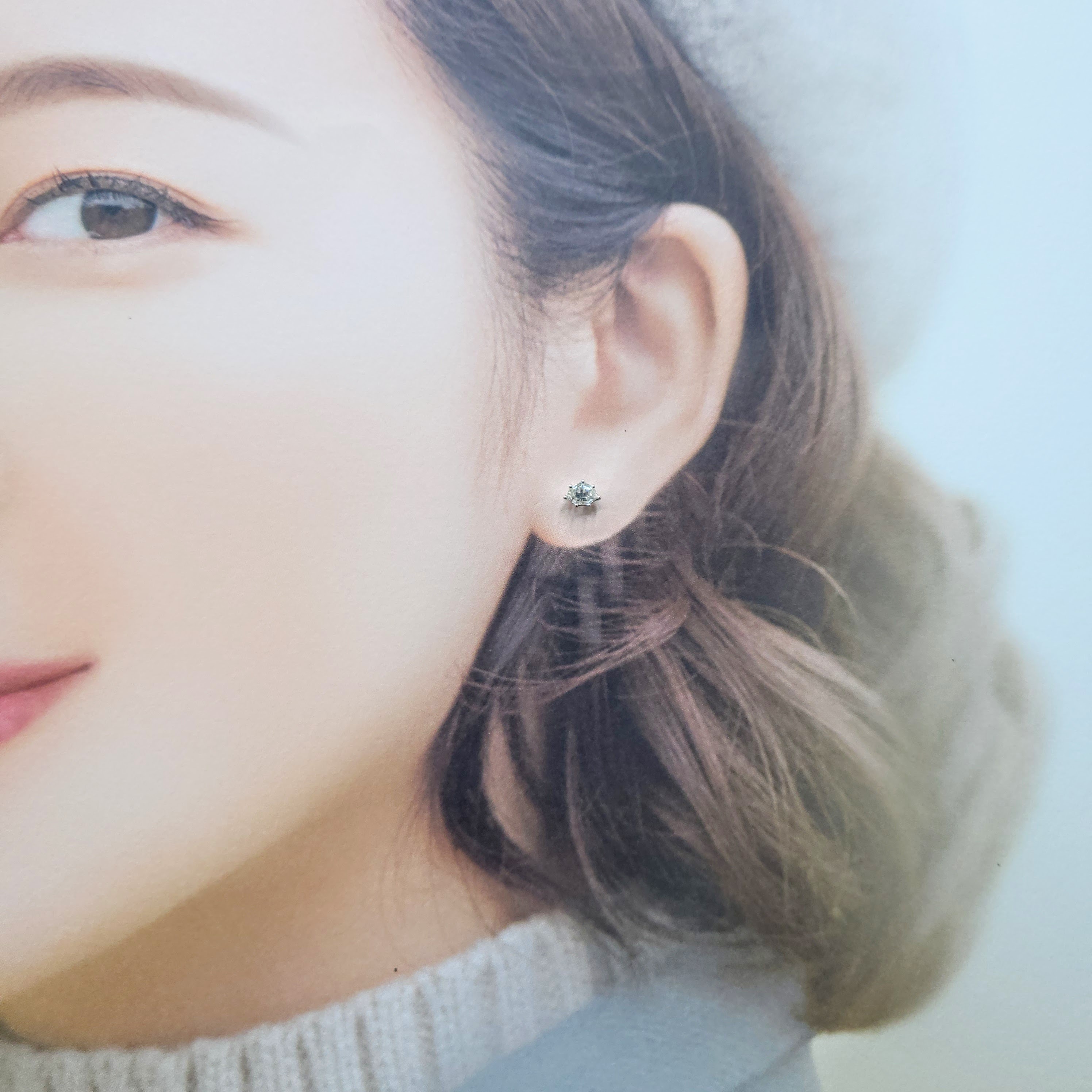 全新18K白金【主石19份異形鑽石】單耳環