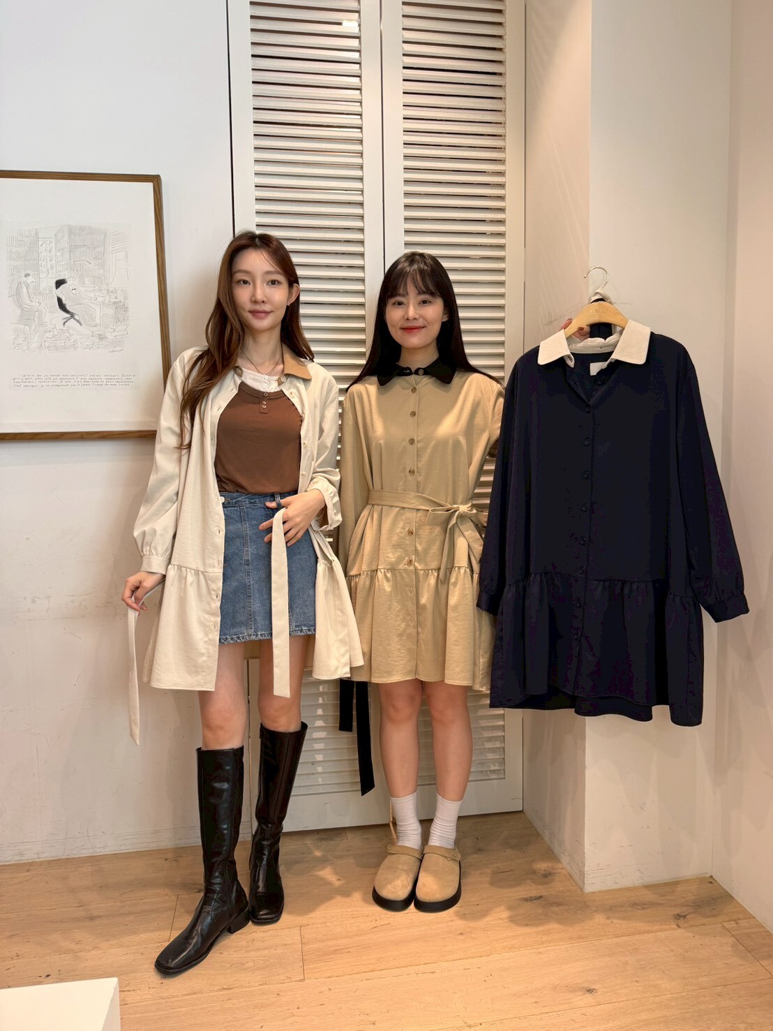 FA5238 長袖水領可綁帶排扣連身裙