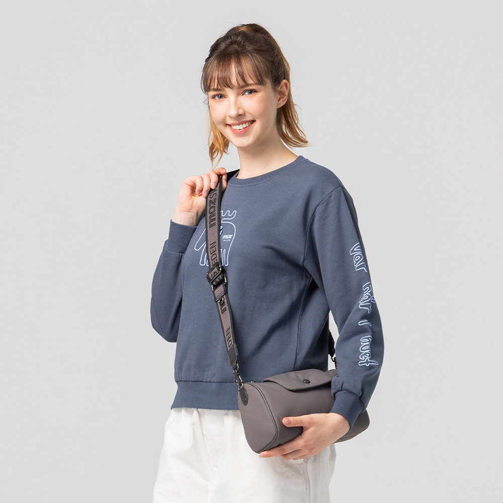 立體發泡 領結駝鹿 100%純棉 大學T-霧灰藍(亞洲版) 開衩 女款