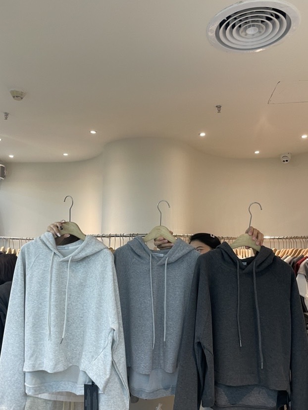 TX52230花灰前短後長連帽上衣