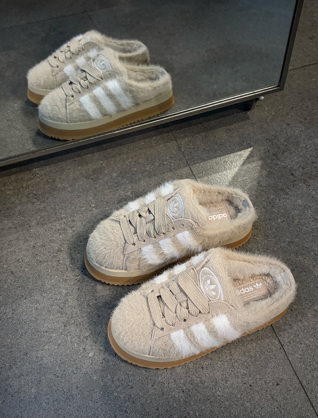 ADIDAS CAMPUS 00S 毛絨絨 麵包 穆勒鞋 厚底 燕麥米色