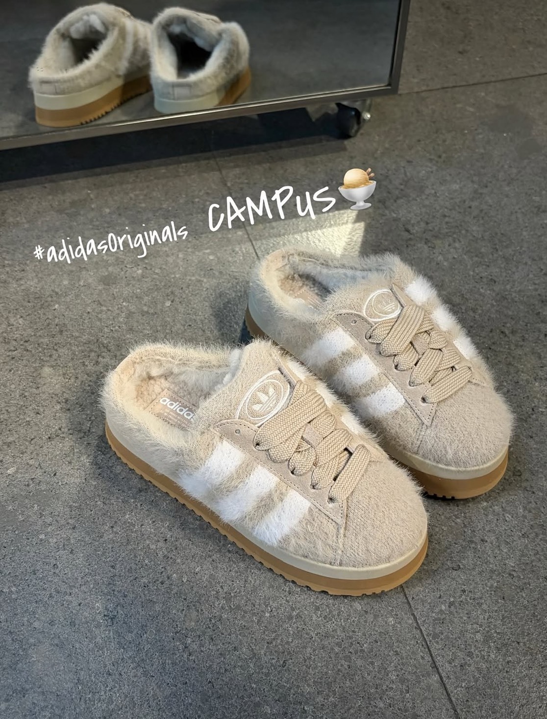ADIDAS CAMPUS 00S 毛絨絨 麵包 穆勒鞋 厚底 燕麥米色