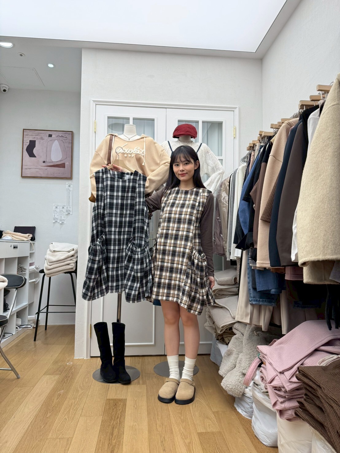 RF5245 口袋格紋連身裙