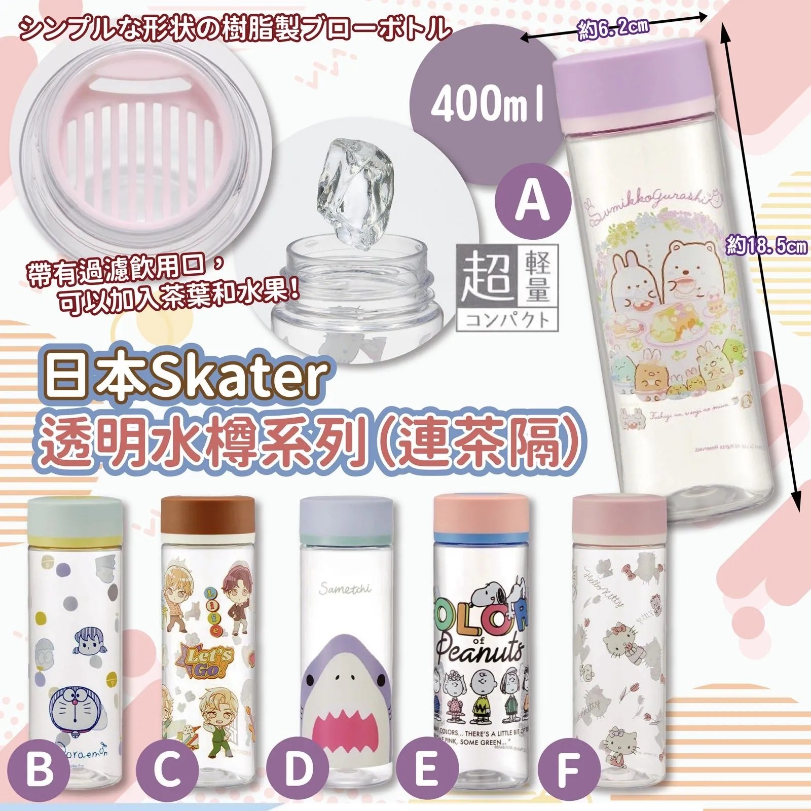 [M2027] [現貨] (K27) 日本Skater透明水樽系列（連茶隔）