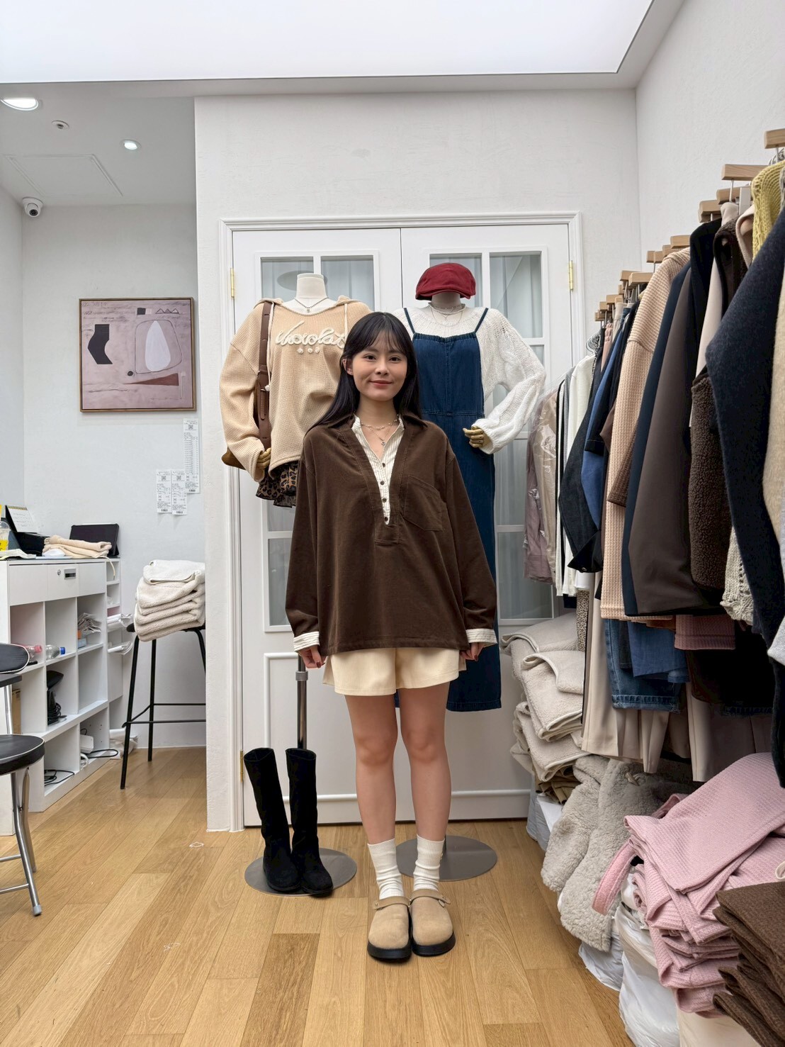 RF5218 絨面假兩件襯衫上衣