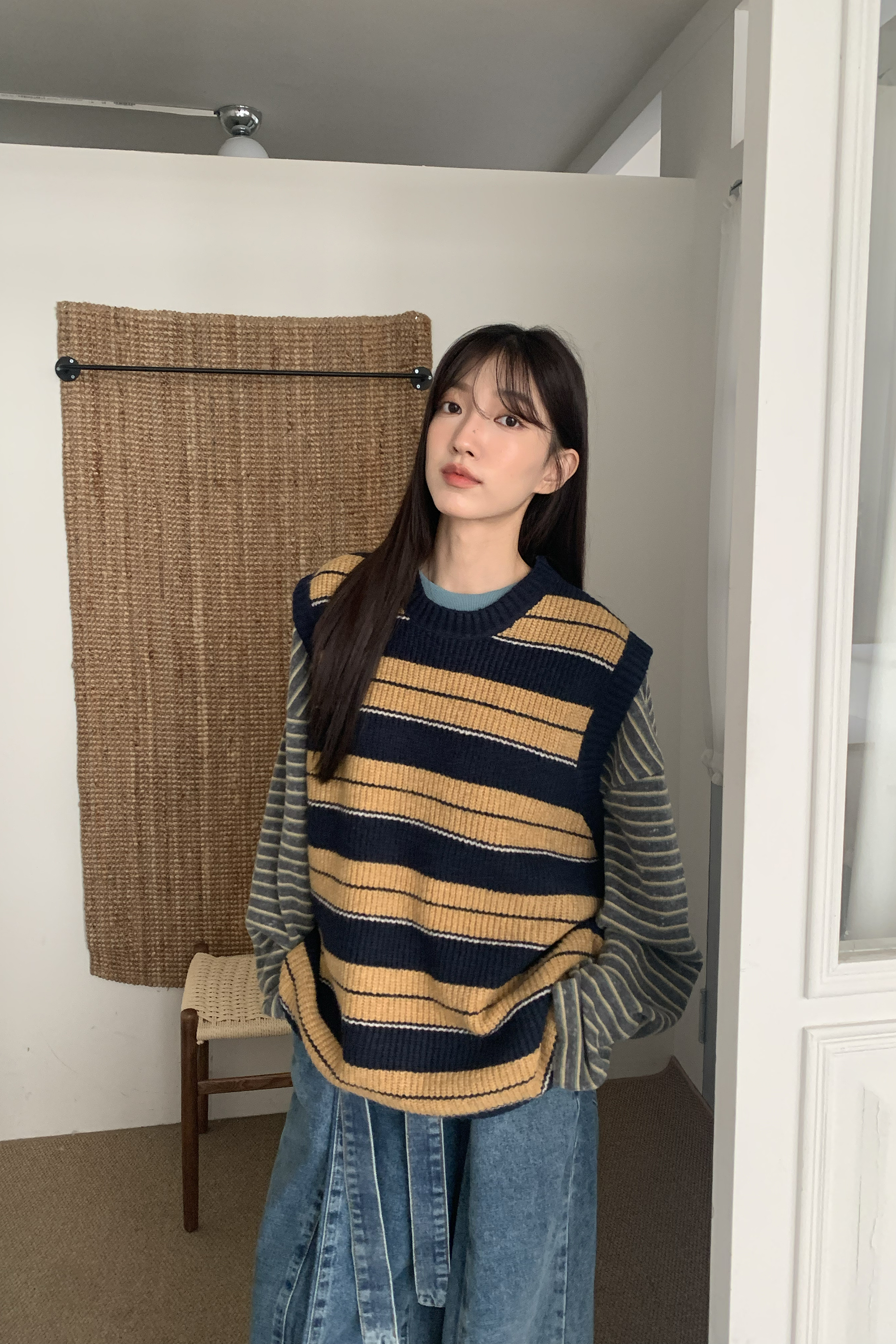 撞色粗條紋針織背心 3色