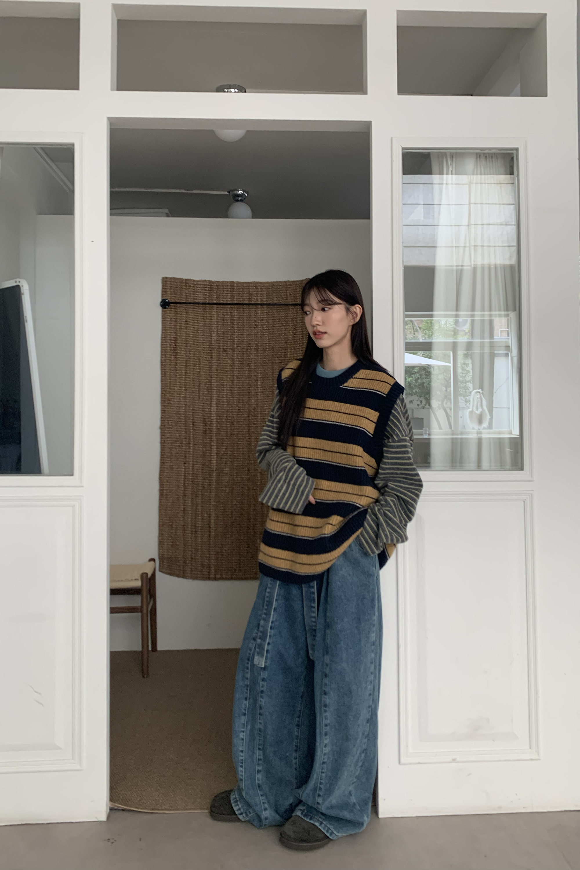 撞色粗條紋針織背心 3色