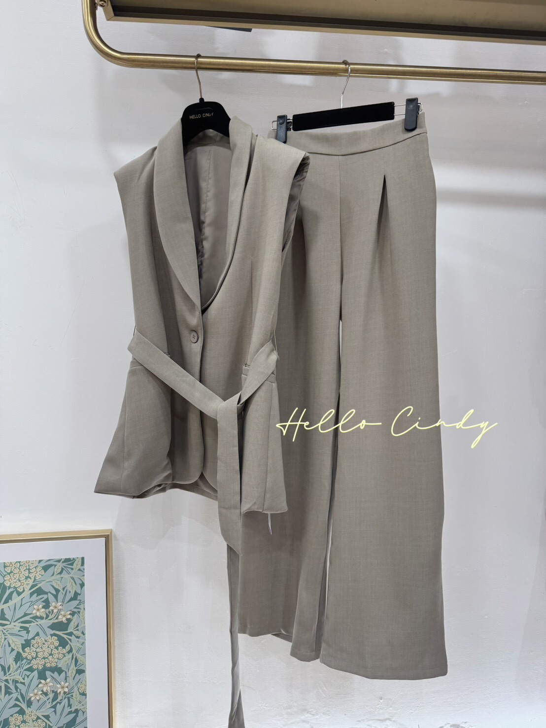 B11069俐落感綁帶西裝背心+寬褲套裝組