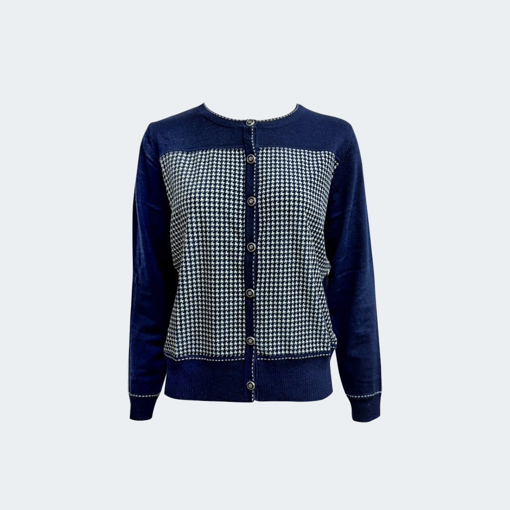 雙面織千鳥格拼接針織外套