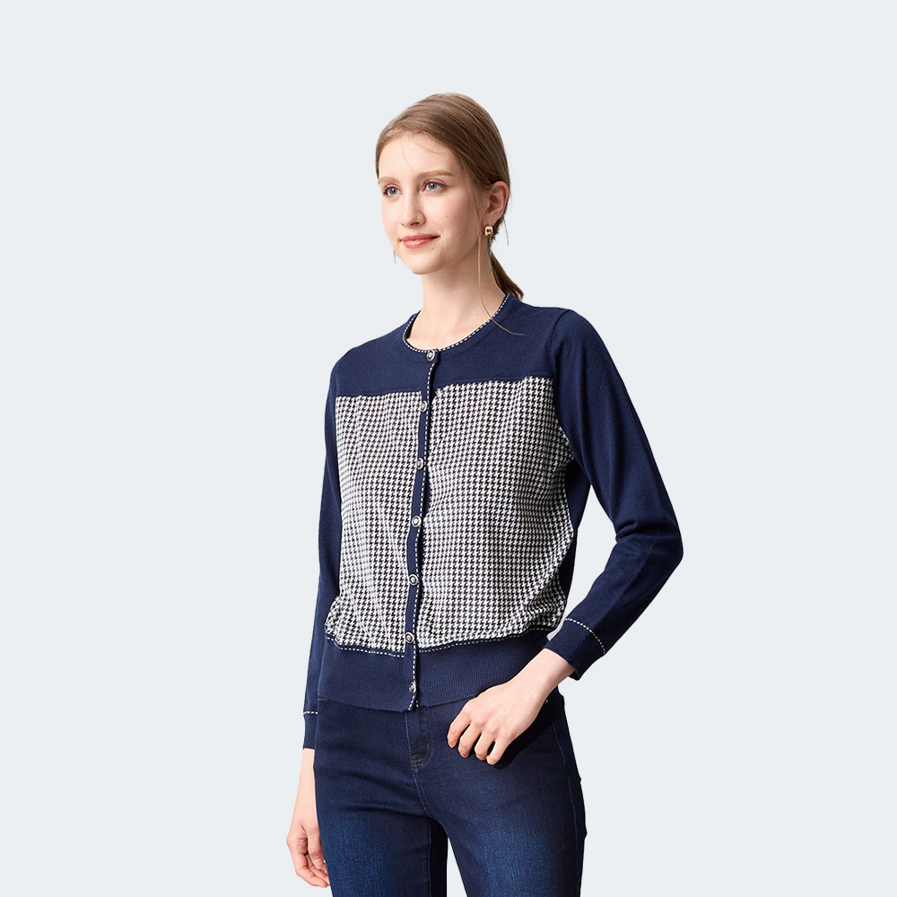 雙面織千鳥格拼接針織外套