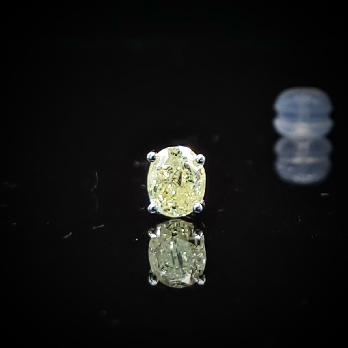 18K White Gold 0.55ct Fancy Yellow Oval Cut Diamond Single Earring