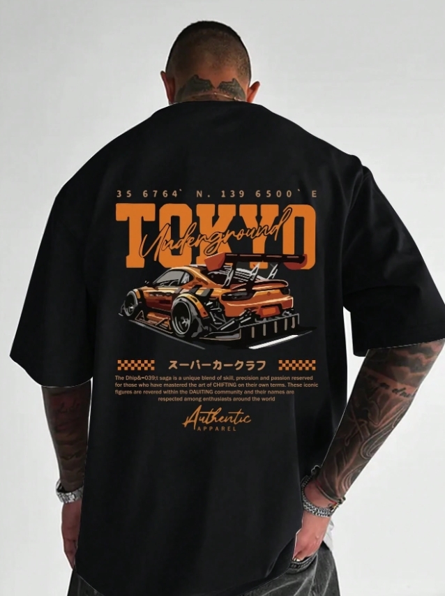 KADMAX大尺碼-大碼男圓領賽車字母印花短袖TEE〈KSMS2615〉