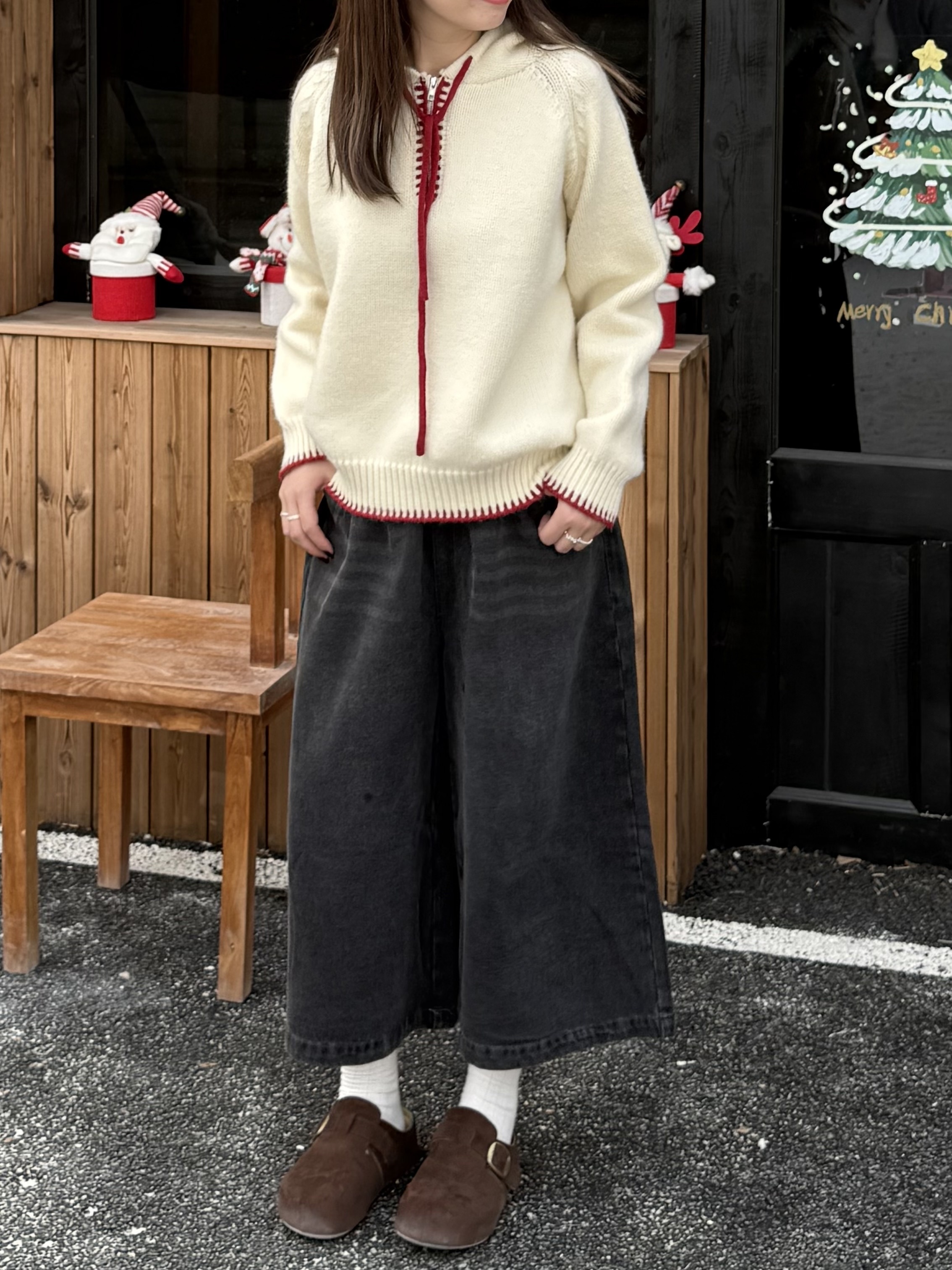 八分全鬆緊牛仔褲