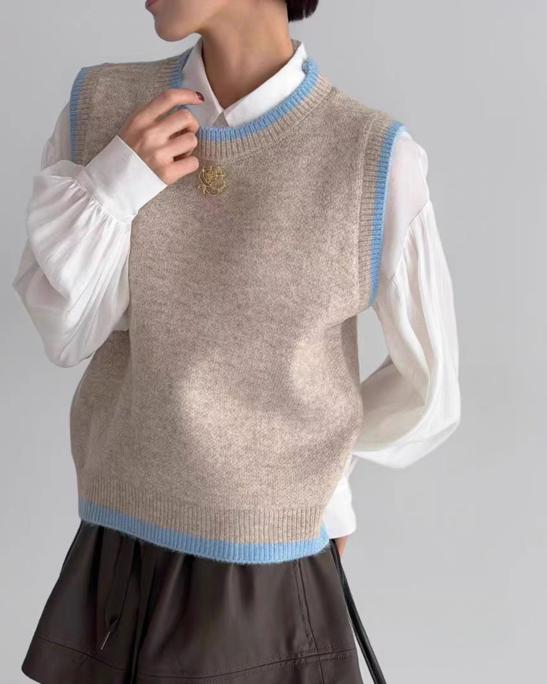 Marie-Marie 拚色圓領針織背心