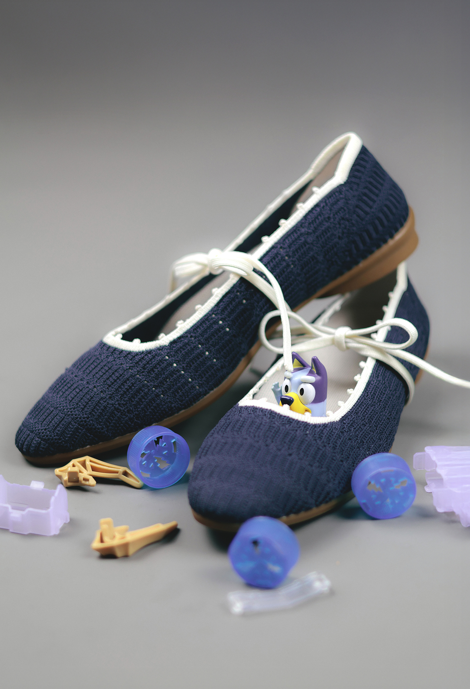 點點花邊平底鞋 海軍藍